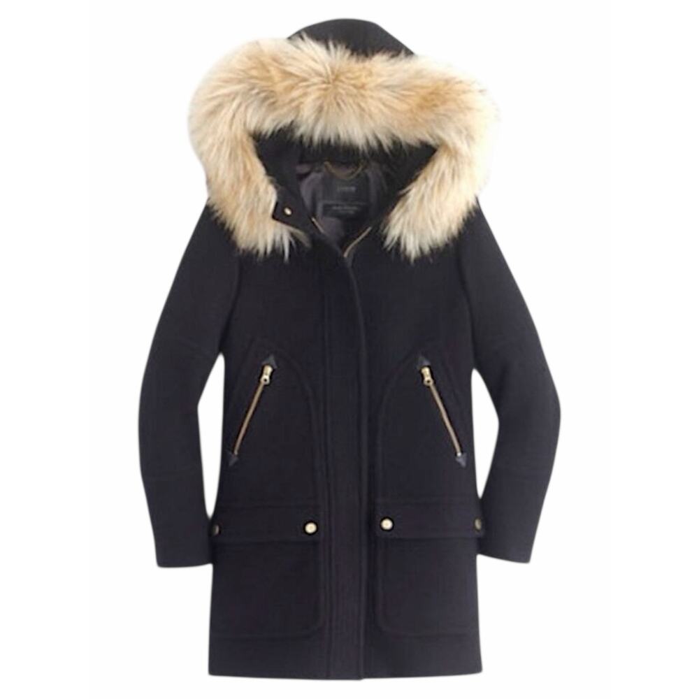 J. Crew Italian Stadium Cloth Wool Chateau Parka Coat Black Size 2 - Picture 4 of 11